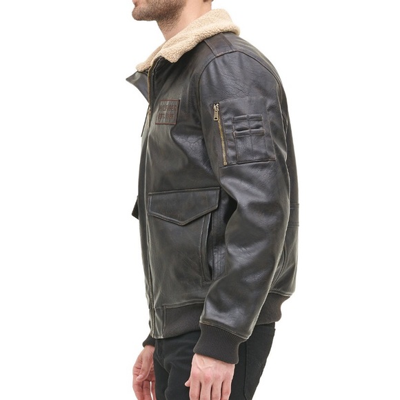 Men’s Top Gun Faux Leather Aviator Bomber Jacket - Picture 6 of 7
